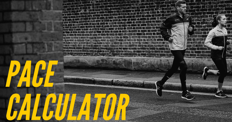 a photo of two runners with oversized text that read "Pace Calculator"