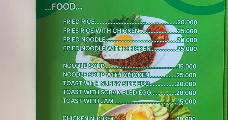 a menu listing on a menu of a restaurant