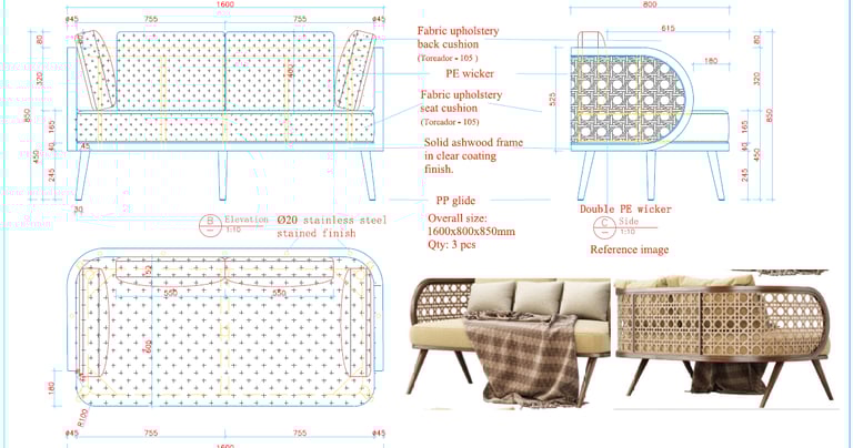 2d shop drawing for loose furniture