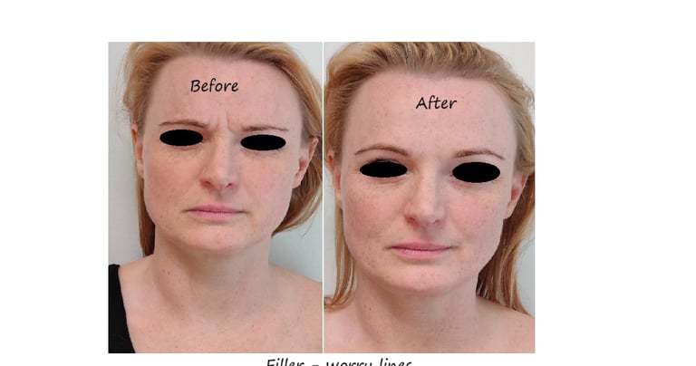 Före- och efterbild filler glabella – reducerade linjer och slätare panna.