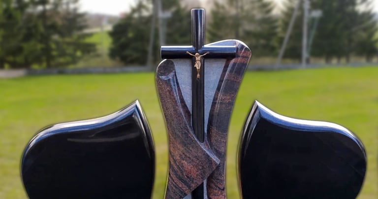 Trijų dalių paminklas su moderniu kryžiu viduryje