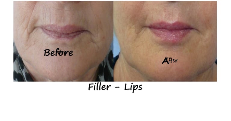 Before and after photos filler lips – restored volume, harmonious face & reduced lines around mouth.