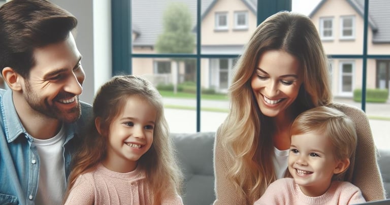 a family of three children and a woman sitting at a table for Mortgage Pre-approval