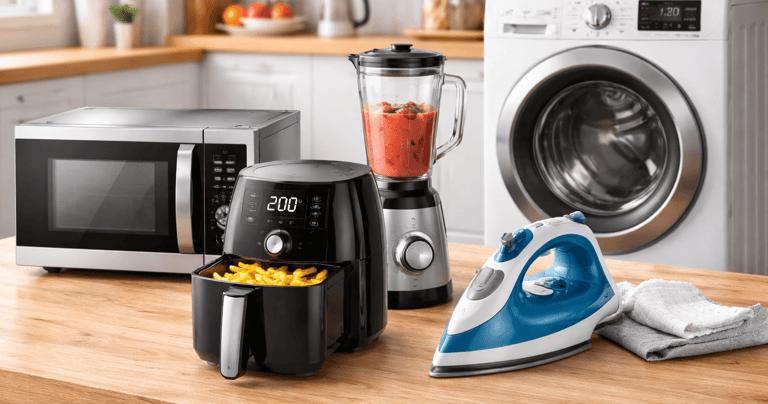 eletrodomésticos, decoração, climatização, organização, fogão, geladeira, ventilador, airfryer, cama