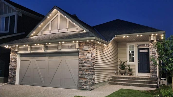 permanent holiday lighting on one story house