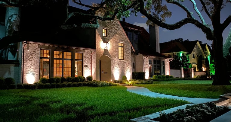 facade lighting and moon lighting at house in Houston Texas