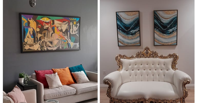 a living room in Poole with a couch and a painting
