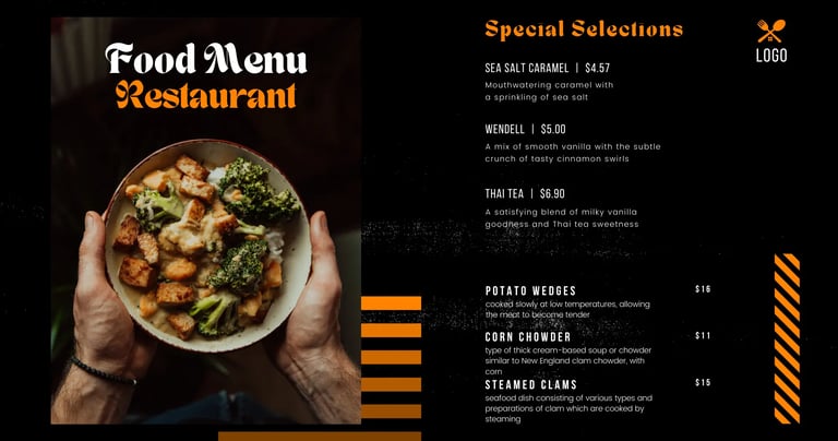 a menu card for a restaurant