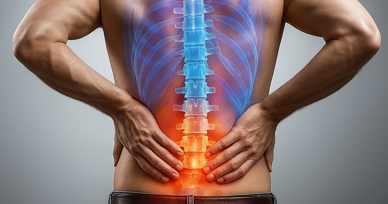 Visual of degenerative changes in spine leading to stenosis and nerve pinching.