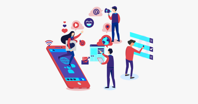 a group of people are standing around a phone