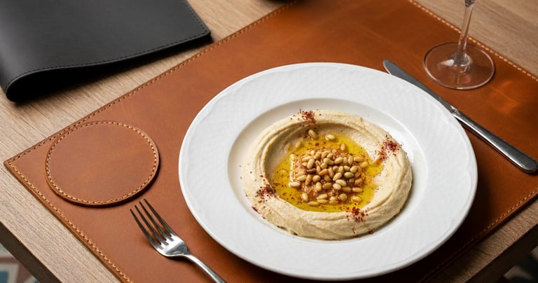 a leather placemat and coaster