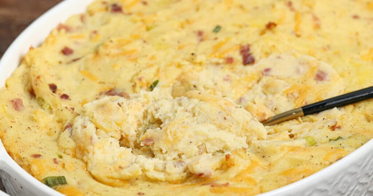 chicken casserole in white dish