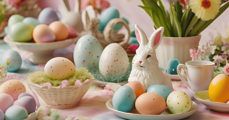 Easter Eggs, Bunny Decorations, Spring-Themed Table Centrepieces, Chocolate Bunnies, Candy, Easter 