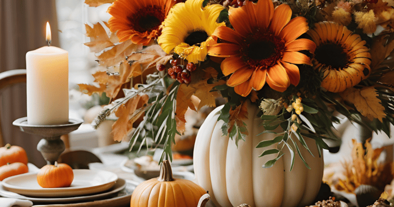 Garlands, Flowers, Table Centrepieces, Fall-Themed Candles, Pumpkin Decor, Thanksgiving Cards,