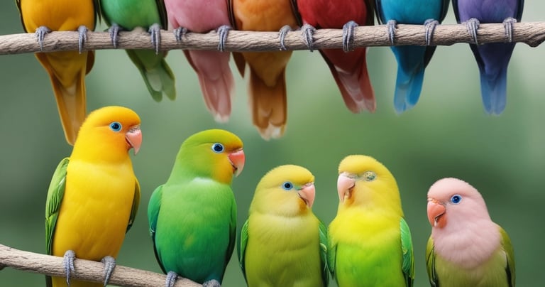 A variety of parrot species in a natural setting.