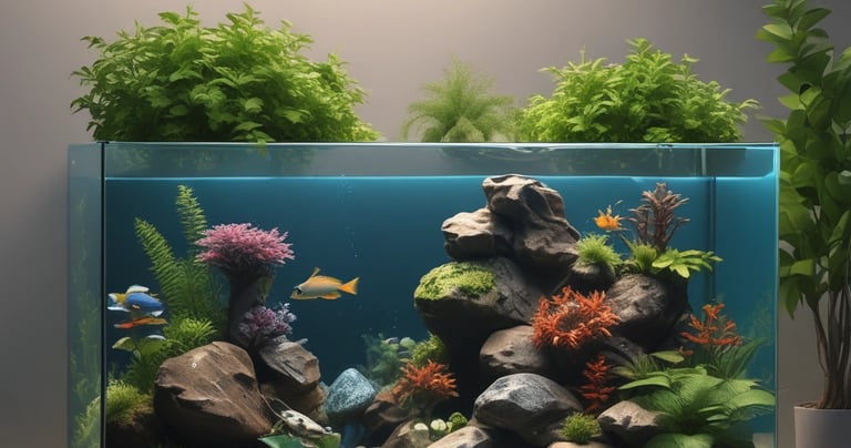 A selection of aquarium plants and decorations.