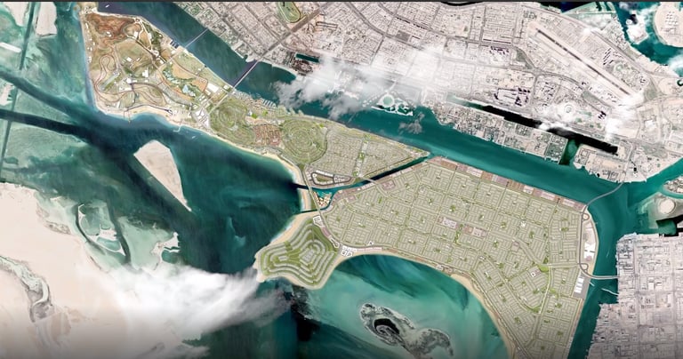 Aerial view of Al Hudayriyat Island Abu Dhabi waterfront