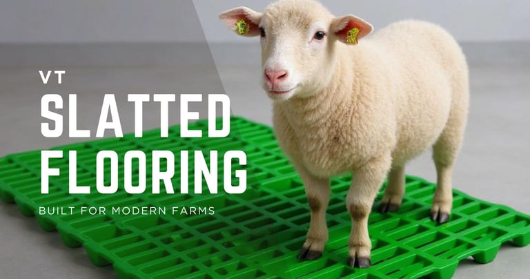 Blog Banner for Slatted flooring and a sheep standing on ot