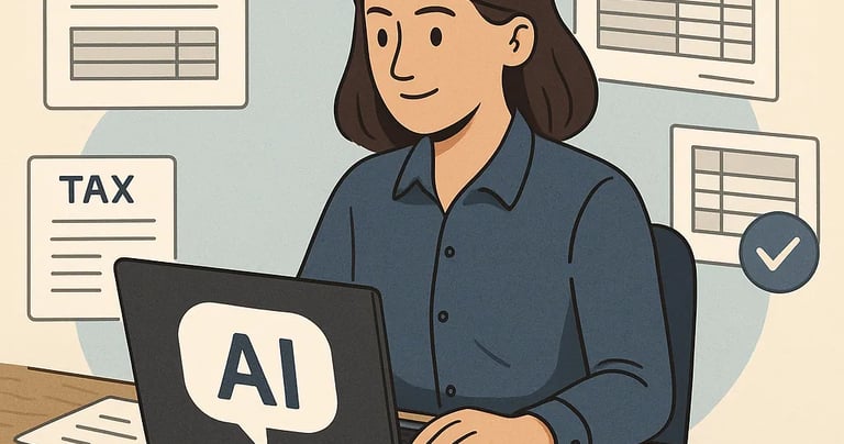 a woman sitting at a desk with a laptop and a laptop