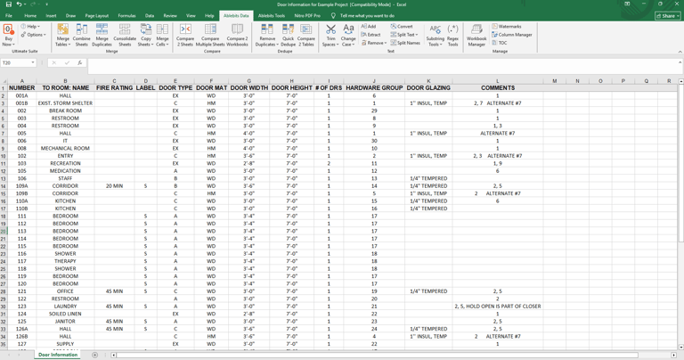Door Information report from CPS in MS Excel.