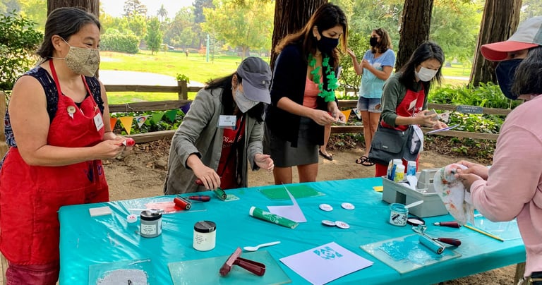printing cards in a park