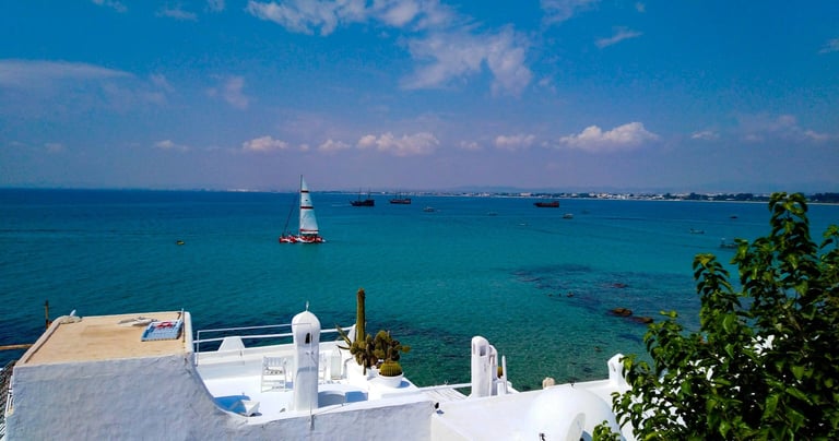 Traditional Tunisian house with terrace and sea view