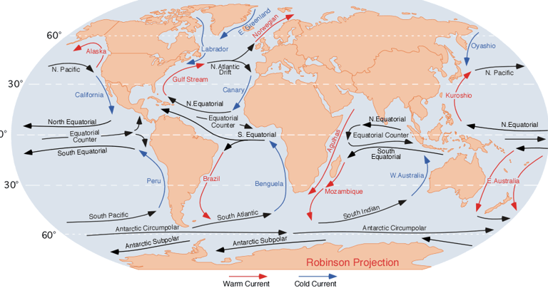a map of the world showing the locations of the world's ocean currents