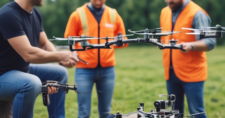 A group training session with drones flying indoors.