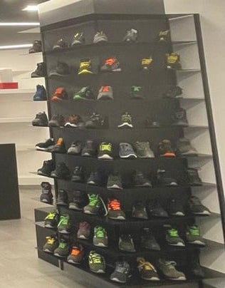 a display of shoes and shoes in a store