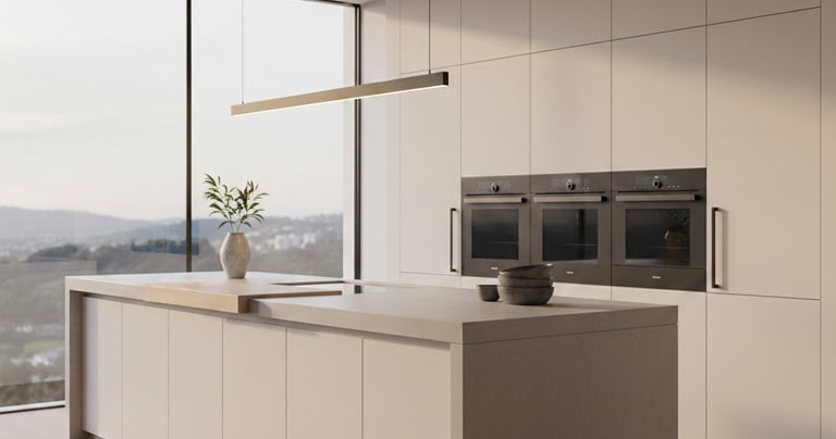 cocina minimalista monocromática en Chauchina