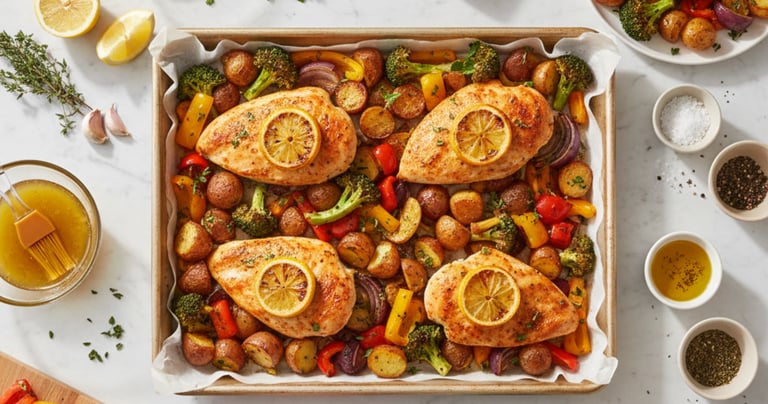 One-Pan Baked Lemon Garlic Chicken and Vegetables | Easy Sheet Pan Dinner