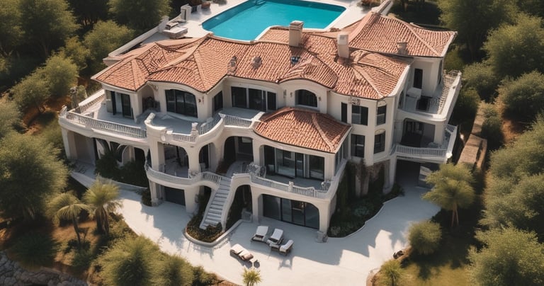 Villa de luxe avec piscine et toit en terre cuite nichée dans une verdure luxuriante en bord de mer