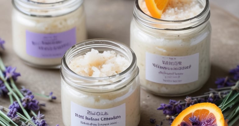 A jar of rich body butter with shea nuts and cocoa beans beside it.