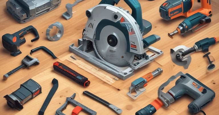 A set of practical, modern tools neatly organized on a workbench, highlighting quality and style.