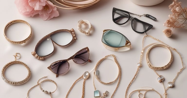 A sleek collection of trendy accessories including hats, bags, and jewelry arranged artistically.