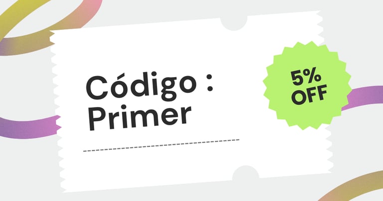 A white digital coupon featuring a 5% OFF discount badge and the promo code Primer for online shopping savings.