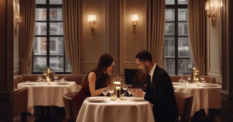 A happy couple enjoying a private meal at home.