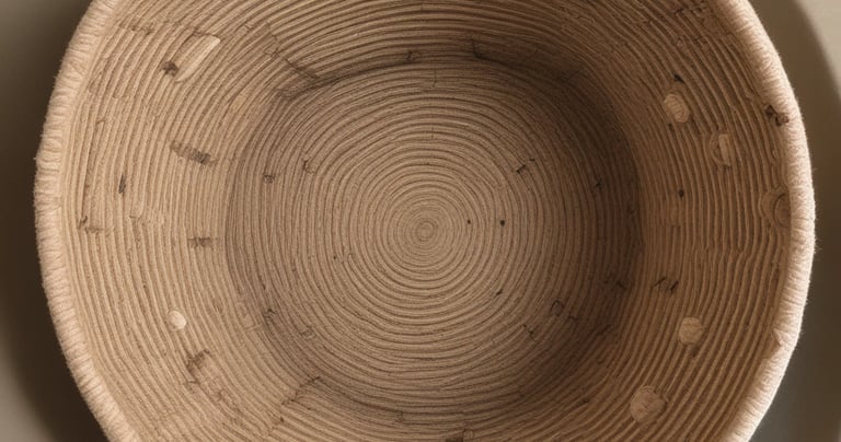 Close-up of a hand tying knots on a jute rope basket