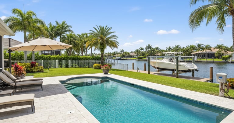 Pool and dock with boat lift electrical service