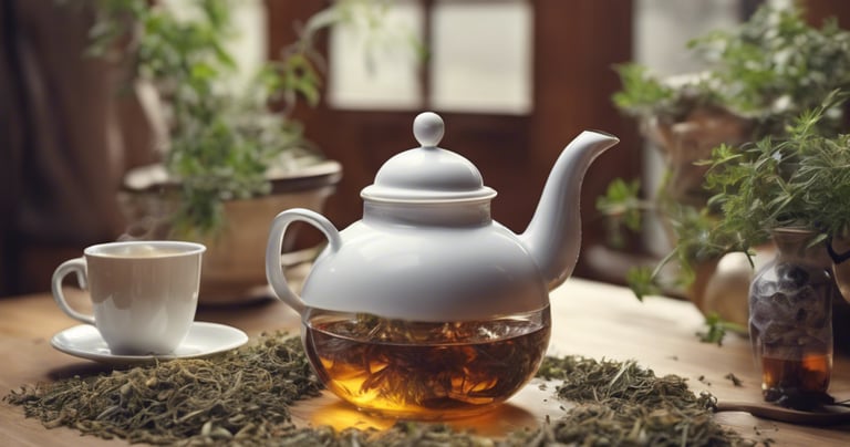 théière avec tasse et plantes