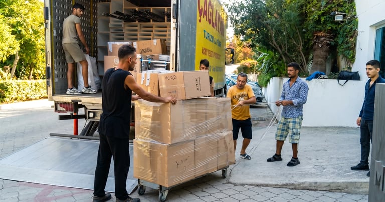 Antalya koli ve parça eşya nakliyesi için taşıma arabasıyla hızlı yükleme yapan nakliye ustası