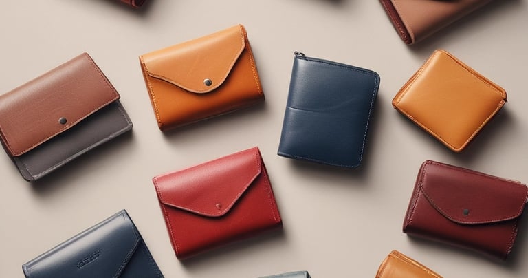 a group of wallets with a wallet and a purse