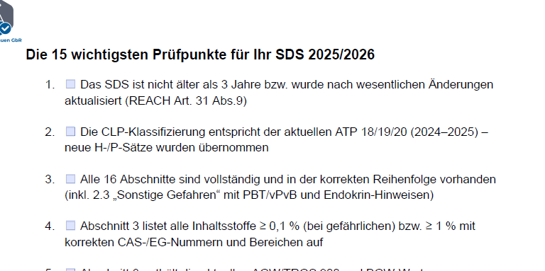 REACH Checkliste Free Kostenlos Gratis