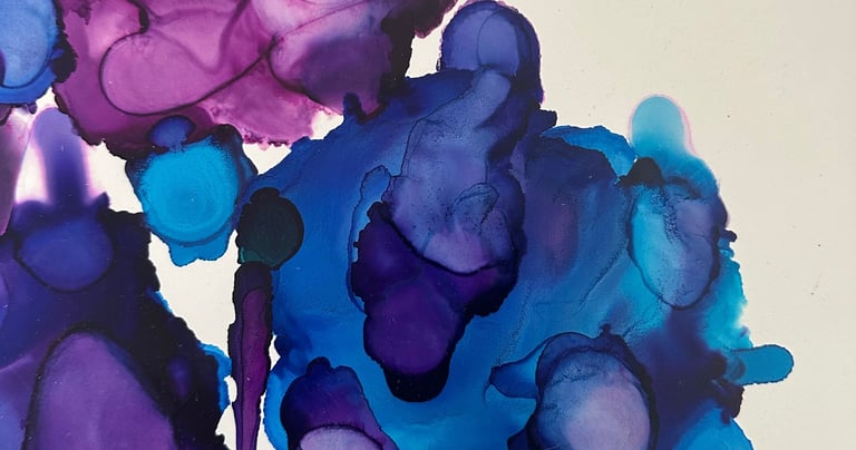 a painting of a flower with purple and blue colors