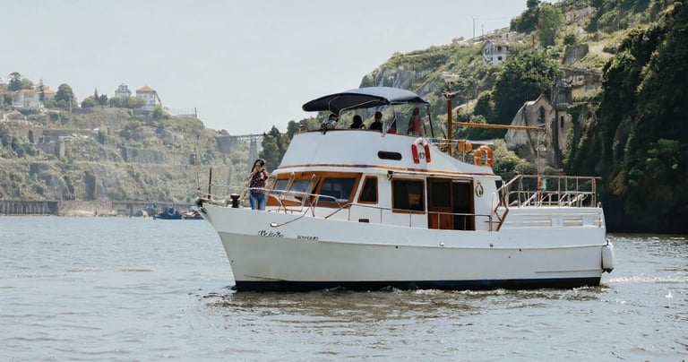 Private vintage party boat cruising on the Douro River in Porto