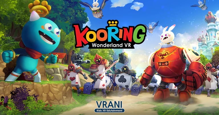 Group of cartoon characters in the image of the VR children friendly game Kooring Wonderland VR