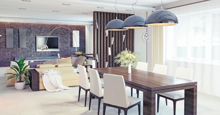 a dining room with a table and chairs