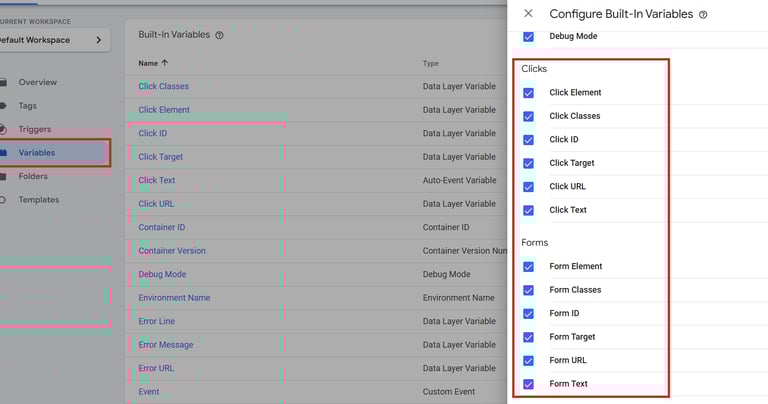 Check variables - Google tag Manager