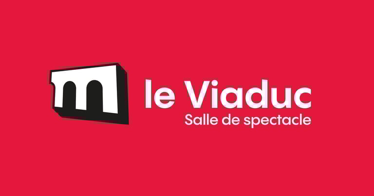 Logo blanc et noir sur fond rouge du Viaduc