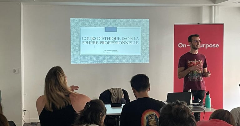 a man standing in front of a presentation on a presentation